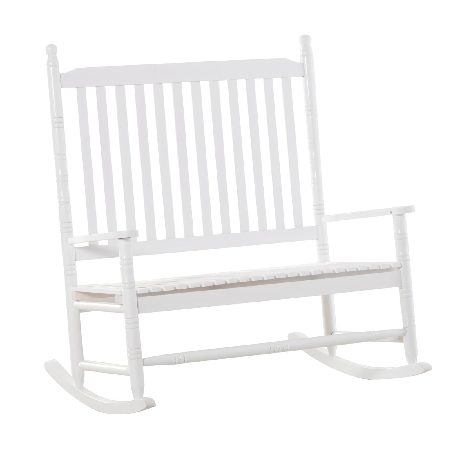 EasyComfort Sedia a Dondolo 2 Posti in Legno con Schienale Alto e Braccioli, 117x85x120 cm, Bianco