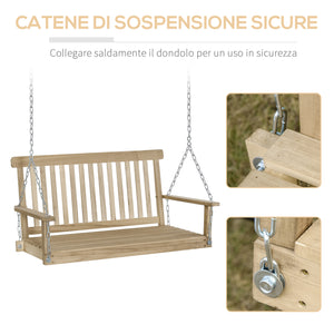 Easycomfort Dondolo per Esterno Sospeso per 2 Persone in Legno e Catene in Metallo, Colore Naturale 119x65x61cm