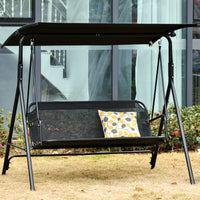 Easycomfort Dondolo da Giardino Terrazza 3 Posti con Tettuccio Regolabile in Metallo e Texteline 172x110x155cm Nero