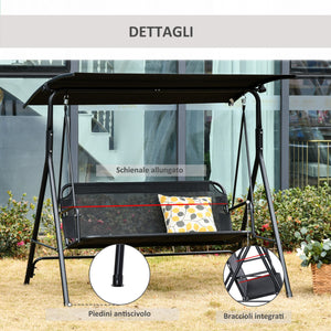 Easycomfort Dondolo da Giardino Terrazza 3 Posti con Tettuccio Regolabile in Metallo e Texteline 172x110x155cm Nero