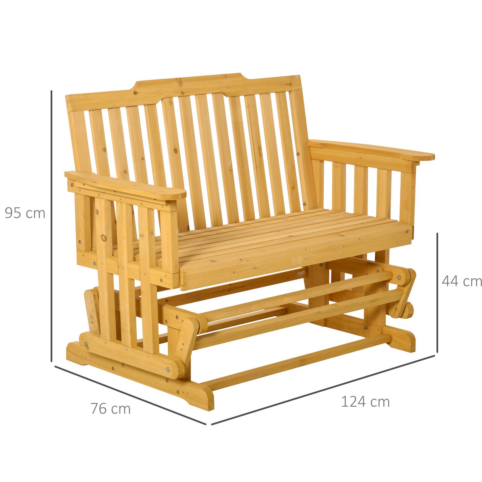 EasyComfort Panchina a Dondolo da Giardino e Terrazza per 2 Persone con Braccioli, 124x76x95cm Legno Naturale