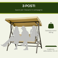 EasyComfort Dondolo da Giardino 3 Posti in Acciaio e Poliestere con Tetto Inclinabile e Cuscini, 190x120x178 cm