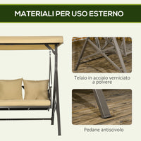 EasyComfort Dondolo da Giardino 3 Posti in Acciaio e Poliestere con Tetto Inclinabile e Cuscini, 190x120x178 cm