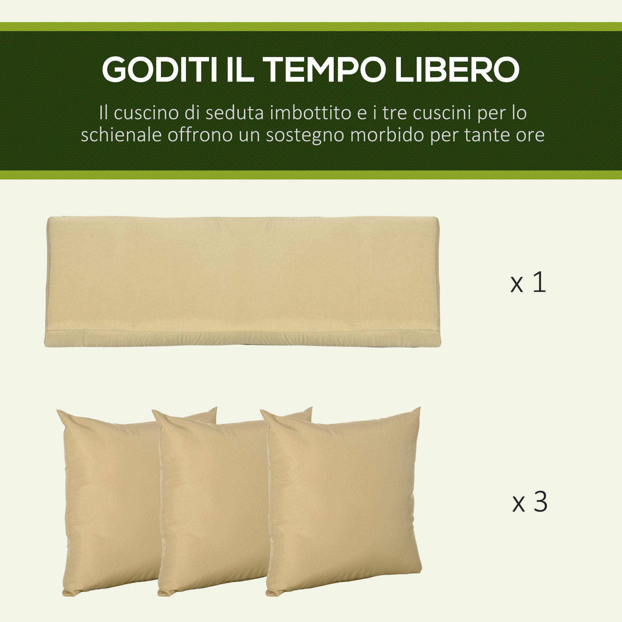 EasyComfort Dondolo da Giardino 3 Posti in Acciaio e Poliestere con Tetto Inclinabile e Cuscini, 190x120x178 cm