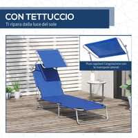 Lettino Prendisole Pieghevole da Giardino 180x55x24 cm con Tettuccio in Metallo e Tessuto Oxford Blu