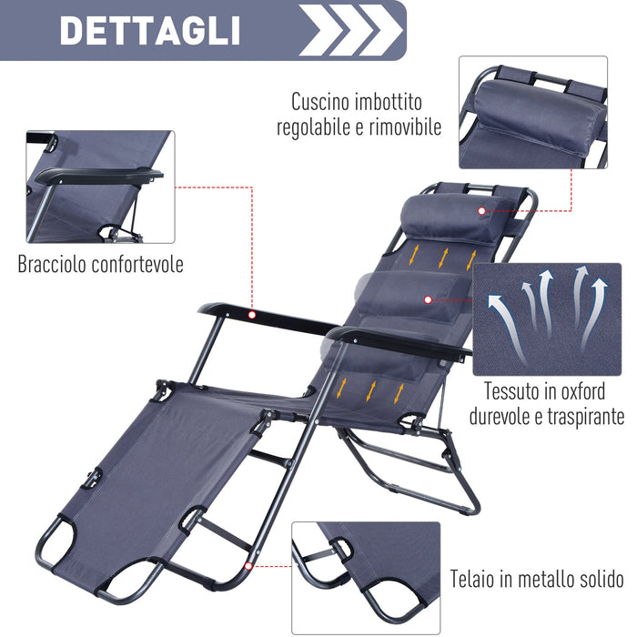 Sedia Sdraio Reclinabile Pieghevole in Metallo e Textilene Grigia