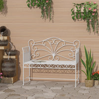 Panchina 2 Posti da Giardino in Ferro Romantico Bianco 109.5x51x95.5 cm