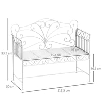 Panchina 2 Posti da Giardino in Ferro Romantico Bianco 109.5x51x95.5 cm