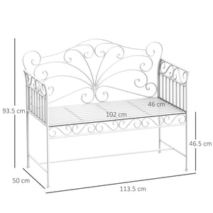 Panchina 2 Posti da Giardino in Ferro Romantico Bianco 109.5x51x95.5 cm