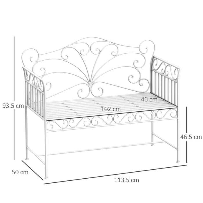 Panchina 2 Posti da Giardino in Ferro Romantico Bianco 109.5x51x95.5 cm