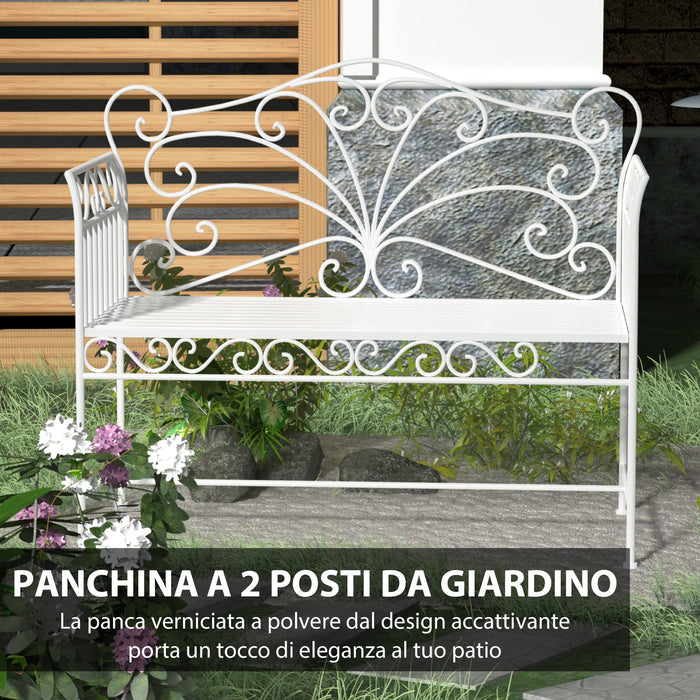 Panchina 2 Posti da Giardino in Ferro Romantico Bianco 109.5x51x95.5 cm