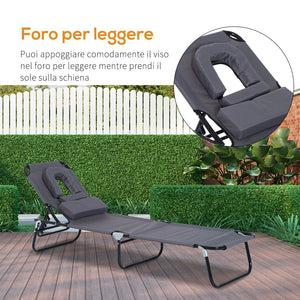 Lettino Prendisole Pieghevole da Giardino in Acciaio e Tessuto 190x56x28 cm  Grigio