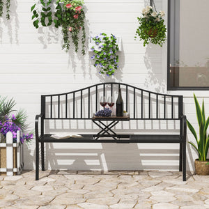 EasyComfort Panchina da Esterno a 2 Posti , Panchina da Giardino con Tavolino Estensibile in Metallo 150 x 53 x 95 cm Nero