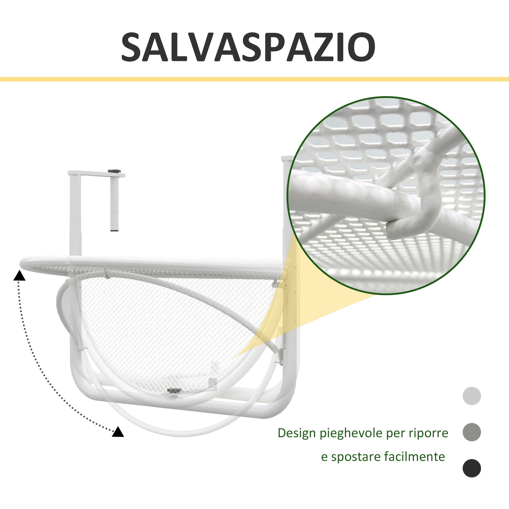 EasyComfort Tavolino da Ringhiera Pieghevole con 3 Altezze Regolabili in Metallo, 60x45x50cm, Bianco