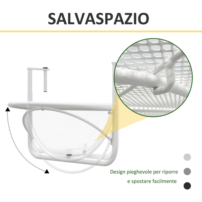 EasyComfort Tavolino da Ringhiera Pieghevole con 3 Altezze Regolabili in Metallo, 60x45x50cm, Bianco