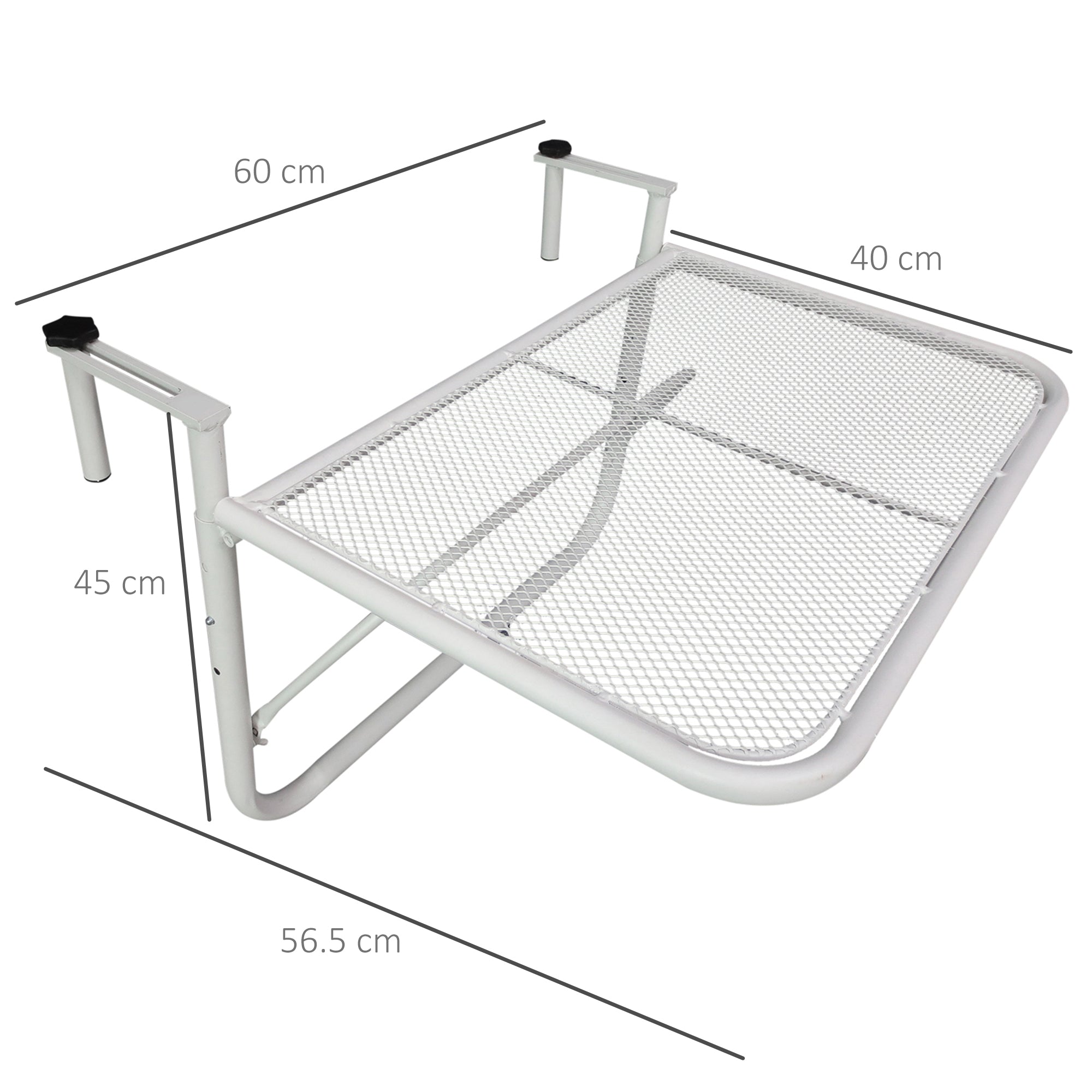 EASYCOMFORT  Tavolo da Ringhiera Altezza Regolabile 3 Livelli in Metallo, 60x56.5x45cm Bianco