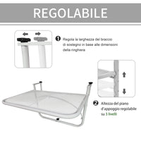 EASYCOMFORT  Tavolo da Ringhiera Altezza Regolabile 3 Livelli in Metallo, 60x56.5x45cm Bianco