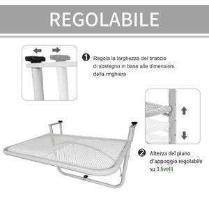 EASYCOMFORT  Tavolo da Ringhiera Altezza Regolabile 3 Livelli in Metallo, 60x56.5x45cm Bianco