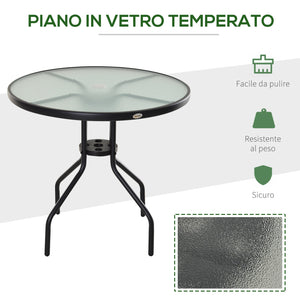 Tavolino da Giardino in Acciaio con Piano in Vetro Temperato Ø80x72 cm
