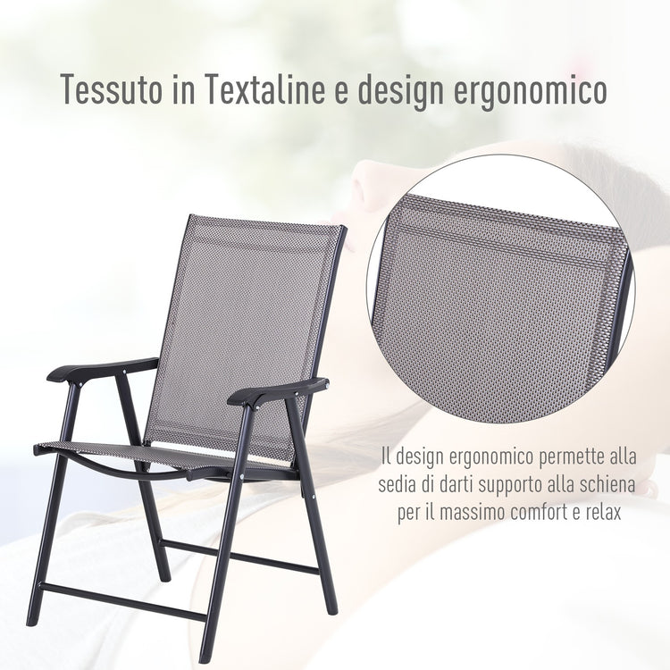 EasyComfort Set 2 Sedie Pieghevoli da Esterni in Acciaio e Texteline Per Giardino Veranda Terrazzo, Grigio, 58 x 64 x 94cm