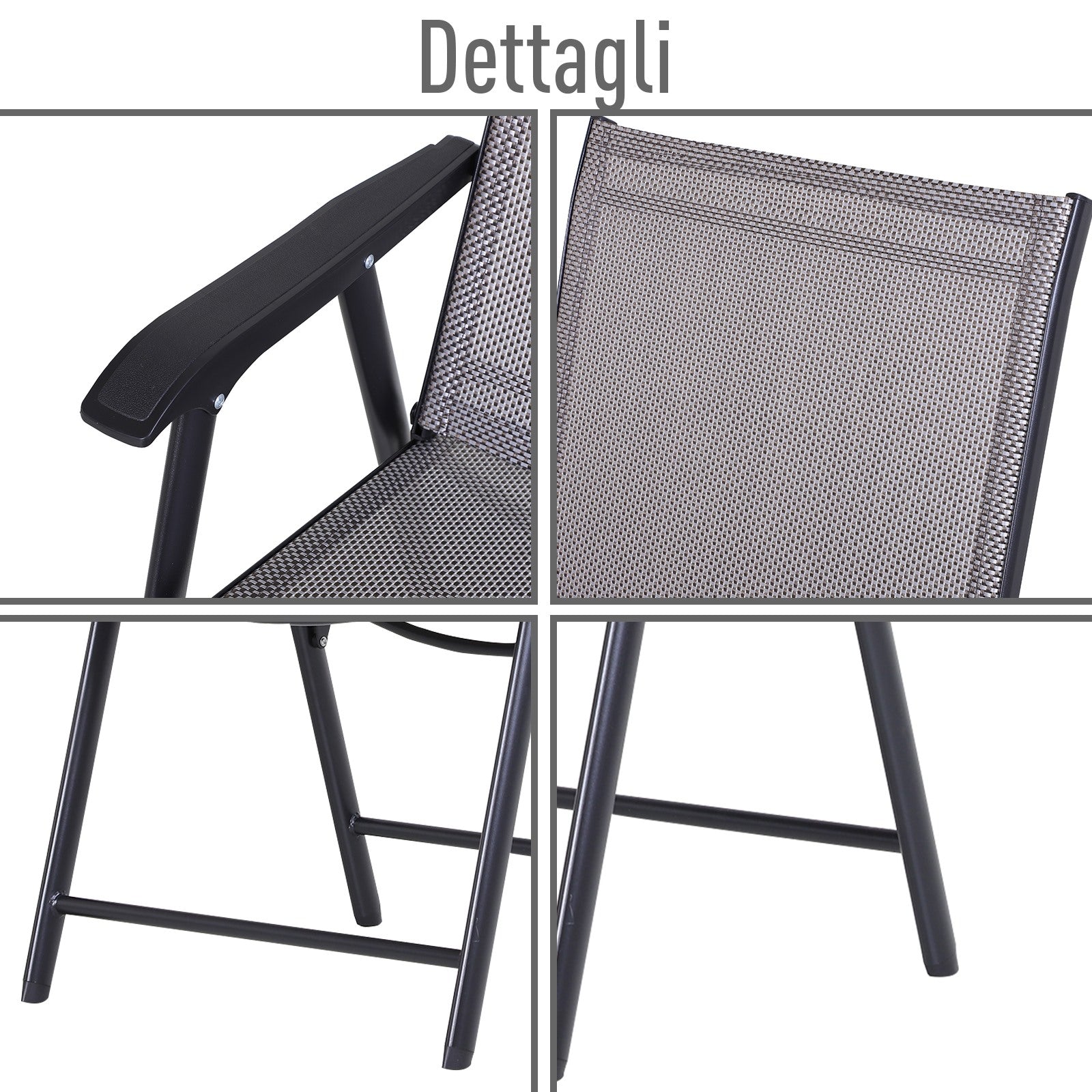 EasyComfort Set 2 Sedie Pieghevoli da Esterni in Acciaio e Texteline Per Giardino Veranda Terrazzo, Grigio, 58 x 64 x 94cm