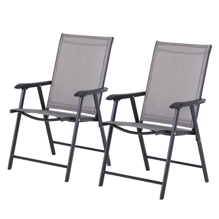 EasyComfort Set 2 Sedie Pieghevoli da Esterni in Acciaio e Texteline Per Giardino Veranda Terrazzo, Grigio, 58 x 64 x 94cm