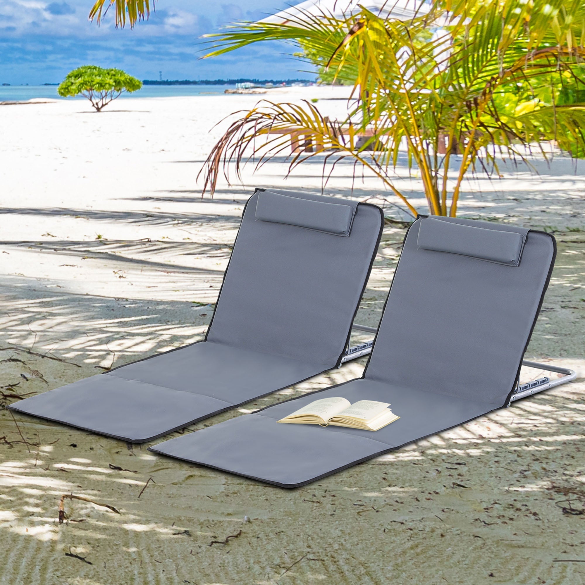 Set 2 Spiaggine Pieghevoli 48x134x45 cm Tappetino Portatile  Grigio