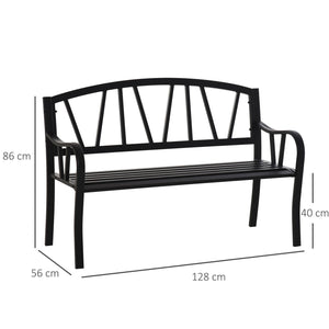 EASYCOMFORT Panchina da Giardino in Metallo Nero Impermeabile, Panca da Esterno in Ferro 2 Posti, 128x56x86cm