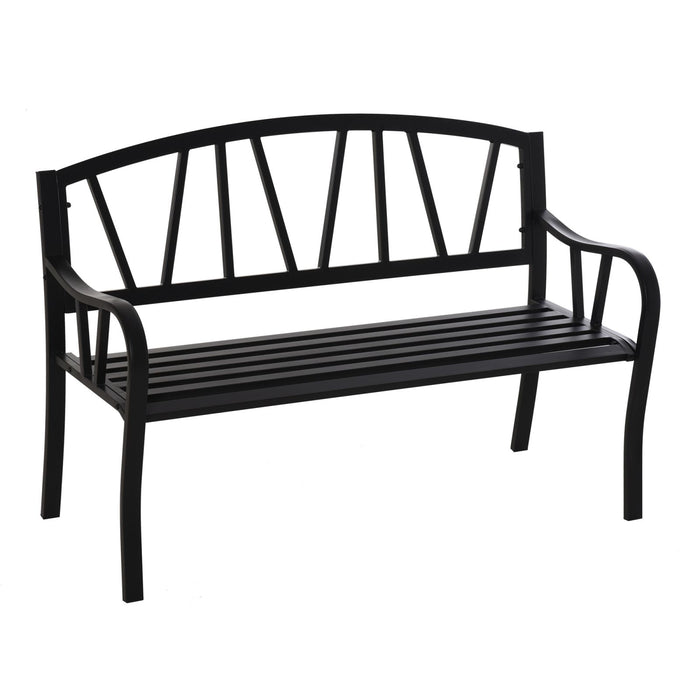 EASYCOMFORT Panchina da Giardino in Metallo Nero Impermeabile, Panca da Esterno in Ferro 2 Posti, 128x56x86cm