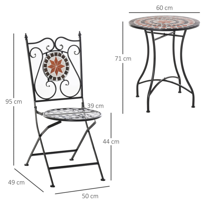 EasyComfort Mobili da Giardino Set da 3 Pezzi con 2 Sedie Pieghevoli e 1 Tavolino, in Metallo e Ceramica