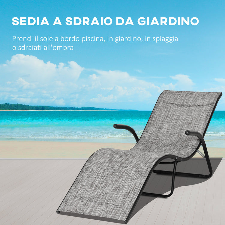 EasyComfort Lettino Prendisole Pieghevole Ergonomico da Esterno in Metallo e Tessuto a Rete, 170x62x68cm, Grigio