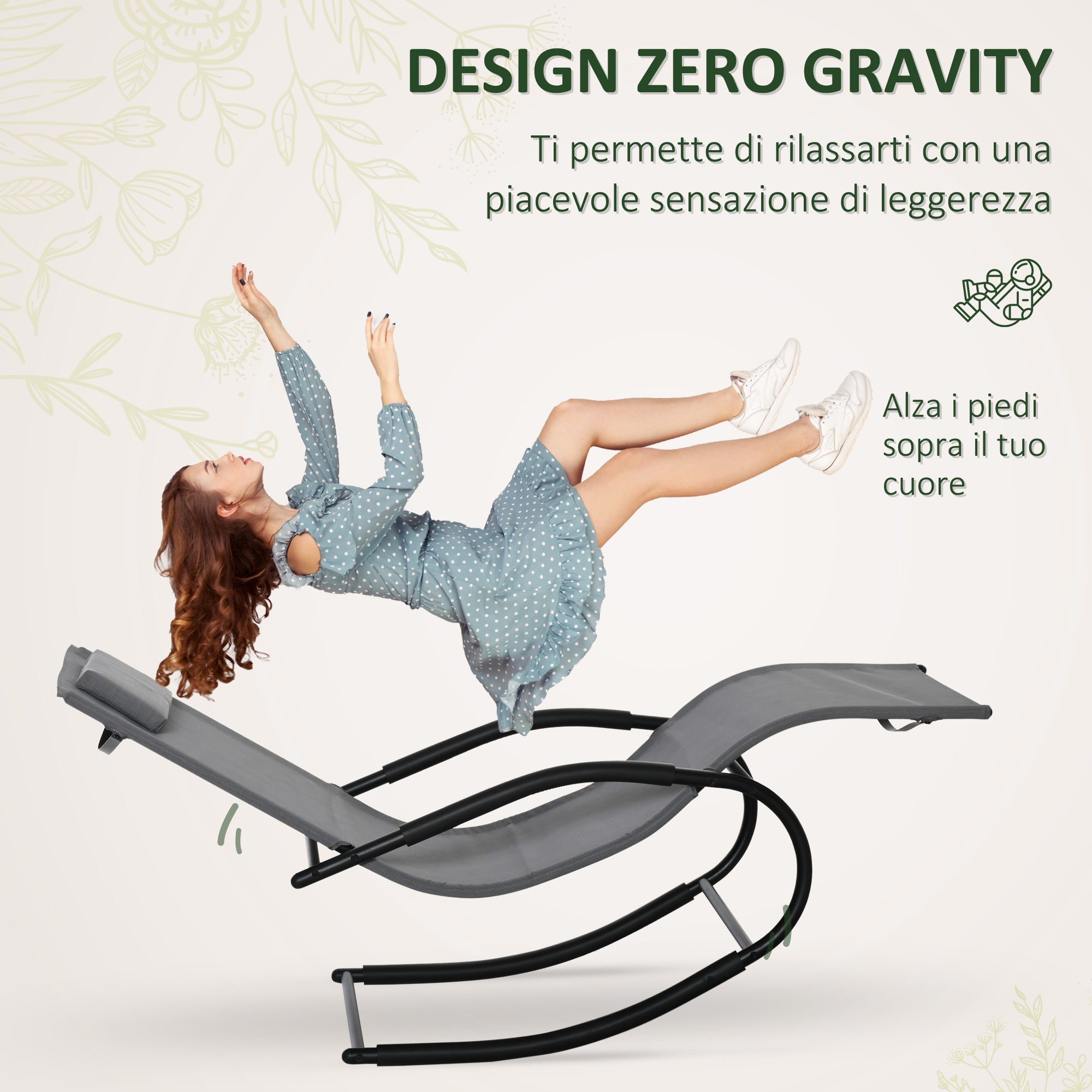 Sedia a Dondolo Zero Gravity da Giardino 63x160x88 cm in Metallo e Texteline Grigio