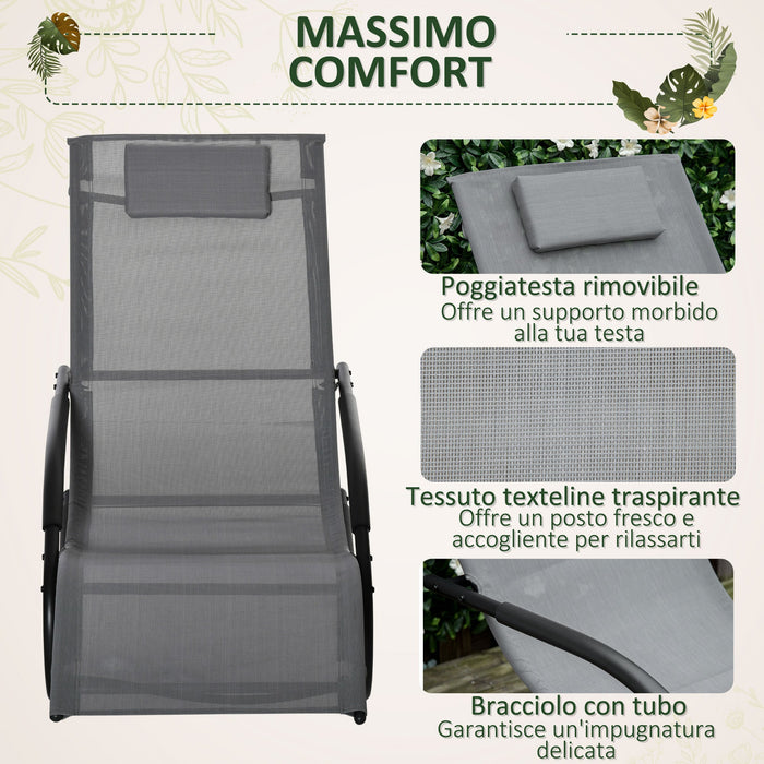 Sedia a Dondolo Zero Gravity da Giardino 63x160x88 cm in Metallo e Texteline Grigio