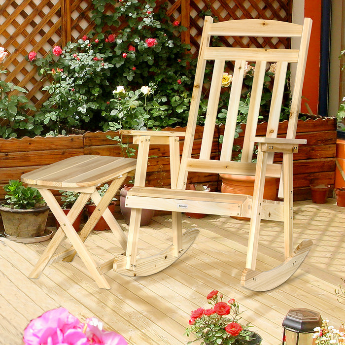 EasyComfort Set 2 Pz Mobili da Giardino con Sedia a Dondolo e Tavolino Pieghevole in Legno di Abete