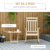 EasyComfort Set 2 Pz Mobili da Giardino con Sedia a Dondolo e Tavolino Pieghevole in Legno di Abete