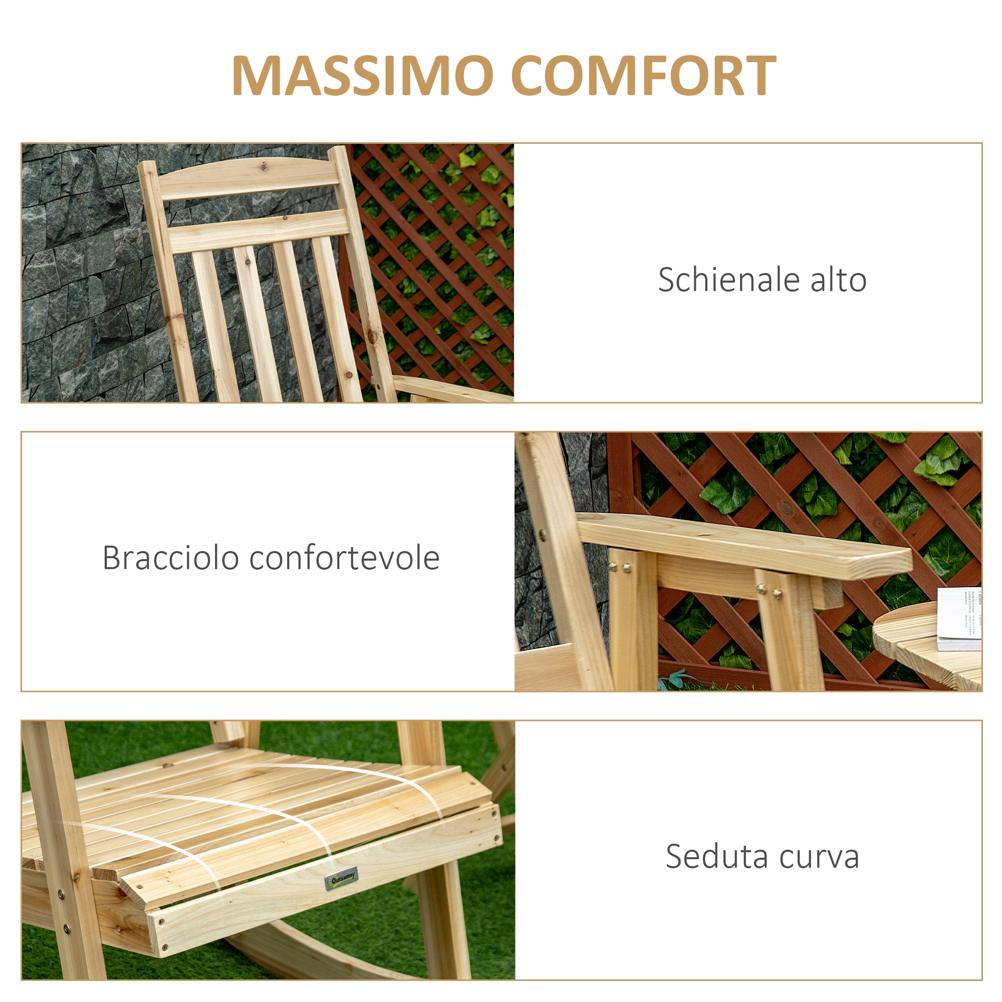 EasyComfort Set 2 Pz Mobili da Giardino con Sedia a Dondolo e Tavolino Pieghevole in Legno di Abete