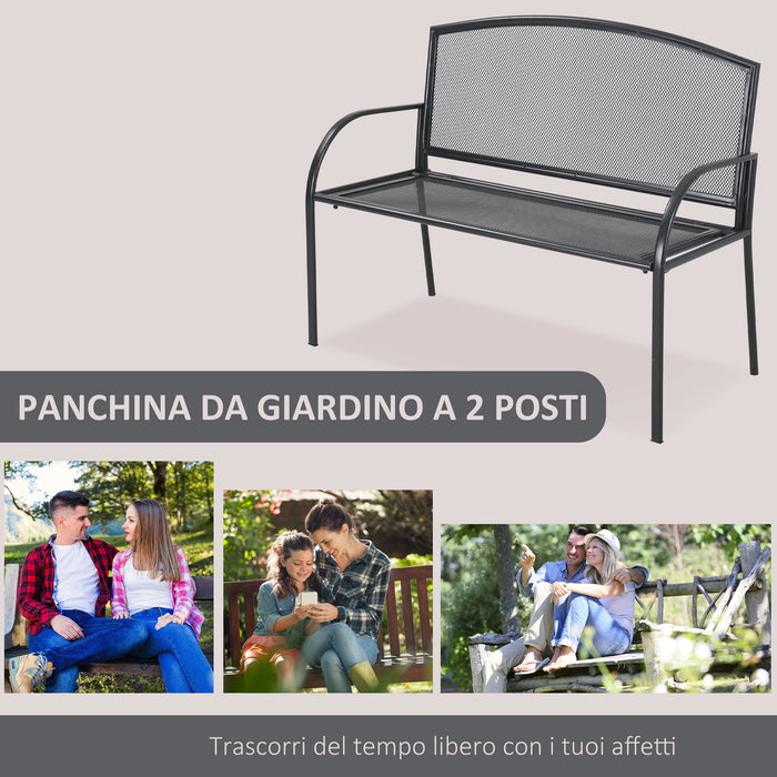 EasyComfort Panchina da Giardino 2 Posti in Acciaio con Braccioli, 110.5x53.5x89cm, Grigio