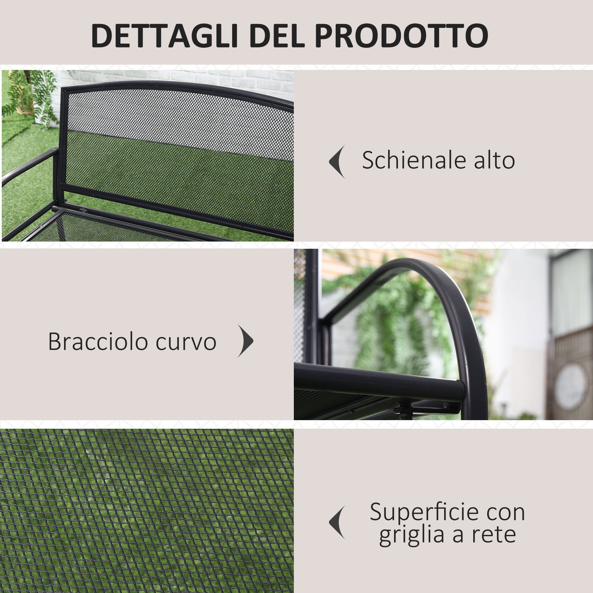 EasyComfort Panchina da Giardino 2 Posti in Acciaio con Braccioli, 110.5x53.5x89cm, Grigio