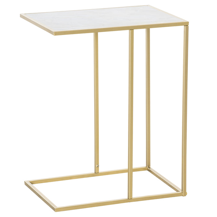 EASYCOMFORT  Tavolino da Salotto con Piano Effetto Marmo e Base in Metallo, 48x30.5x61cm, Bianco e Oro