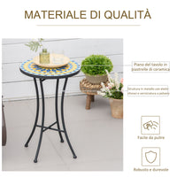 Easycomfort Tavolino da Giardino in Metallo con Piano d'Appoggio a Mosaico, ?35.5x53.5cm