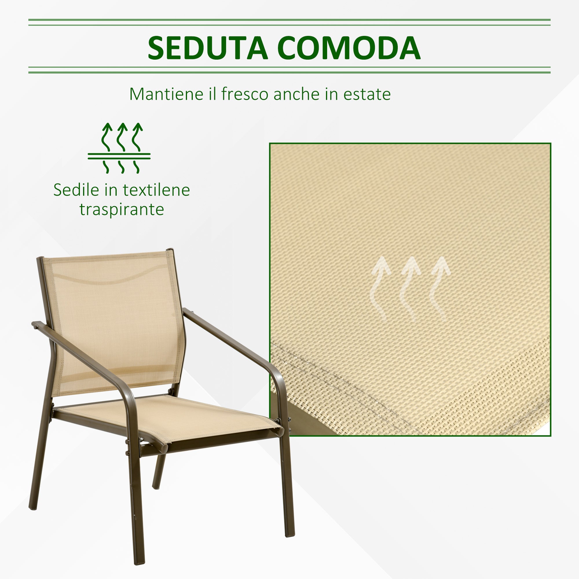 EasyComfort Set da Giardino 4 Pezzi con 2 Sedie, 1 Divanetto e 1 Tavolino da Caffè, Kaki