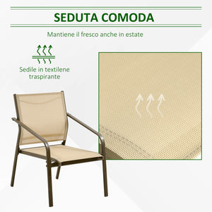 EasyComfort Set da Giardino 4 Pezzi con 2 Sedie, 1 Divanetto e 1 Tavolino da Caffè, Kaki