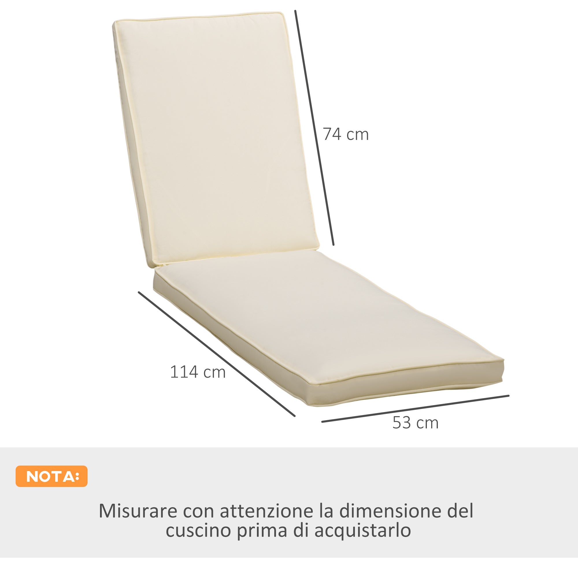 EasyComfort Cuscino per Lettino Prendisole con Rivestimento Poliestere Sfoderabile, 188x53x8cm, Bianco Crema