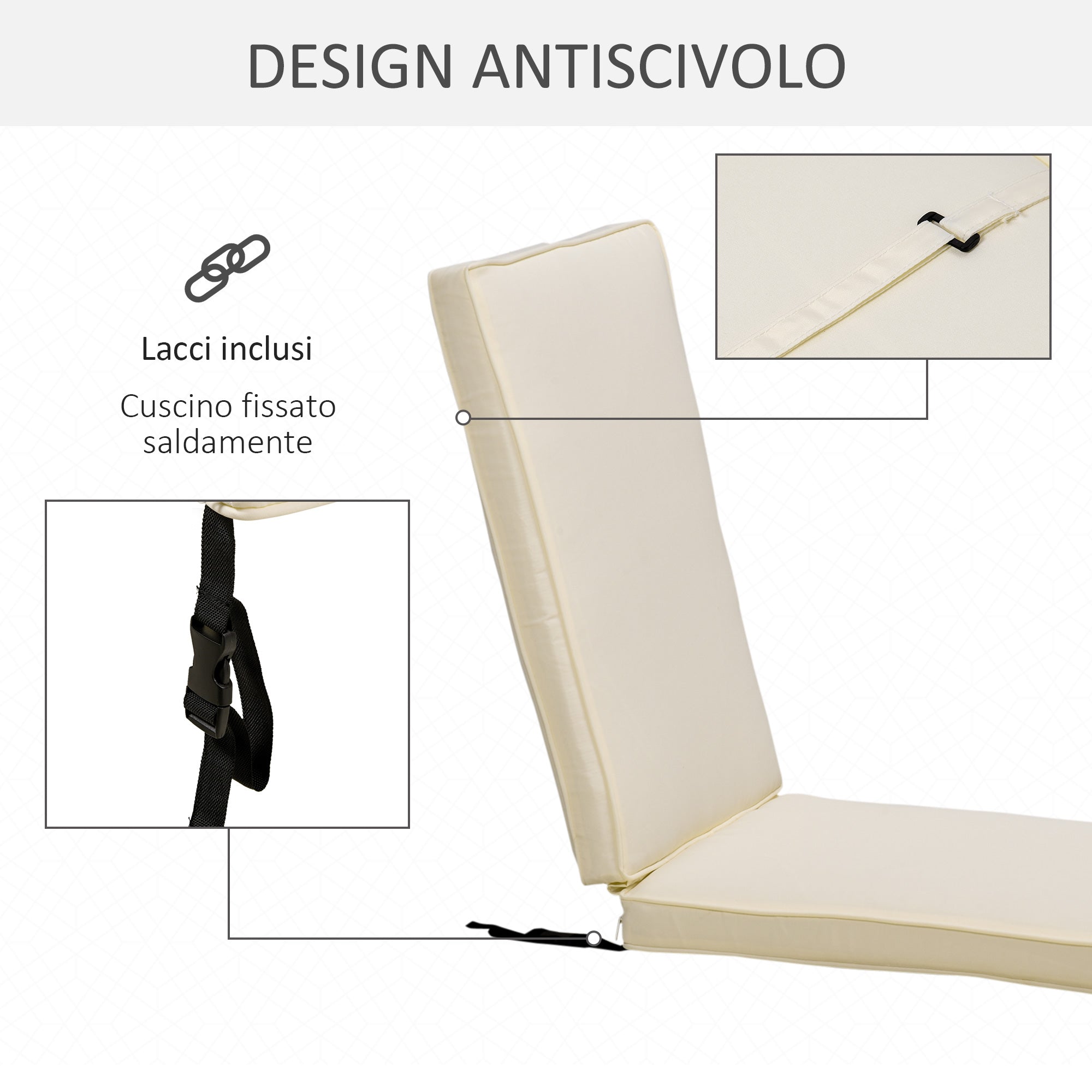 EasyComfort Cuscino per Lettino Prendisole con Rivestimento Poliestere Sfoderabile, 188x53x8cm, Bianco Crema