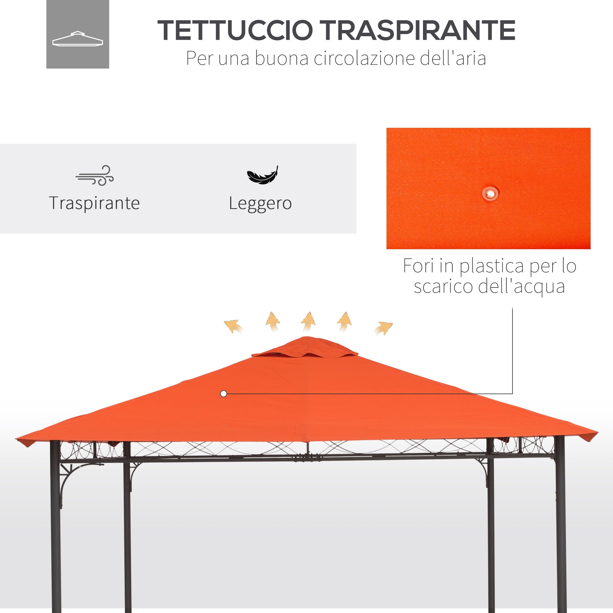 EasyComfort Tetto di Ricambio per Gazebo 3x3m in Poliestere Impermeabile Anti-UV, Arancione