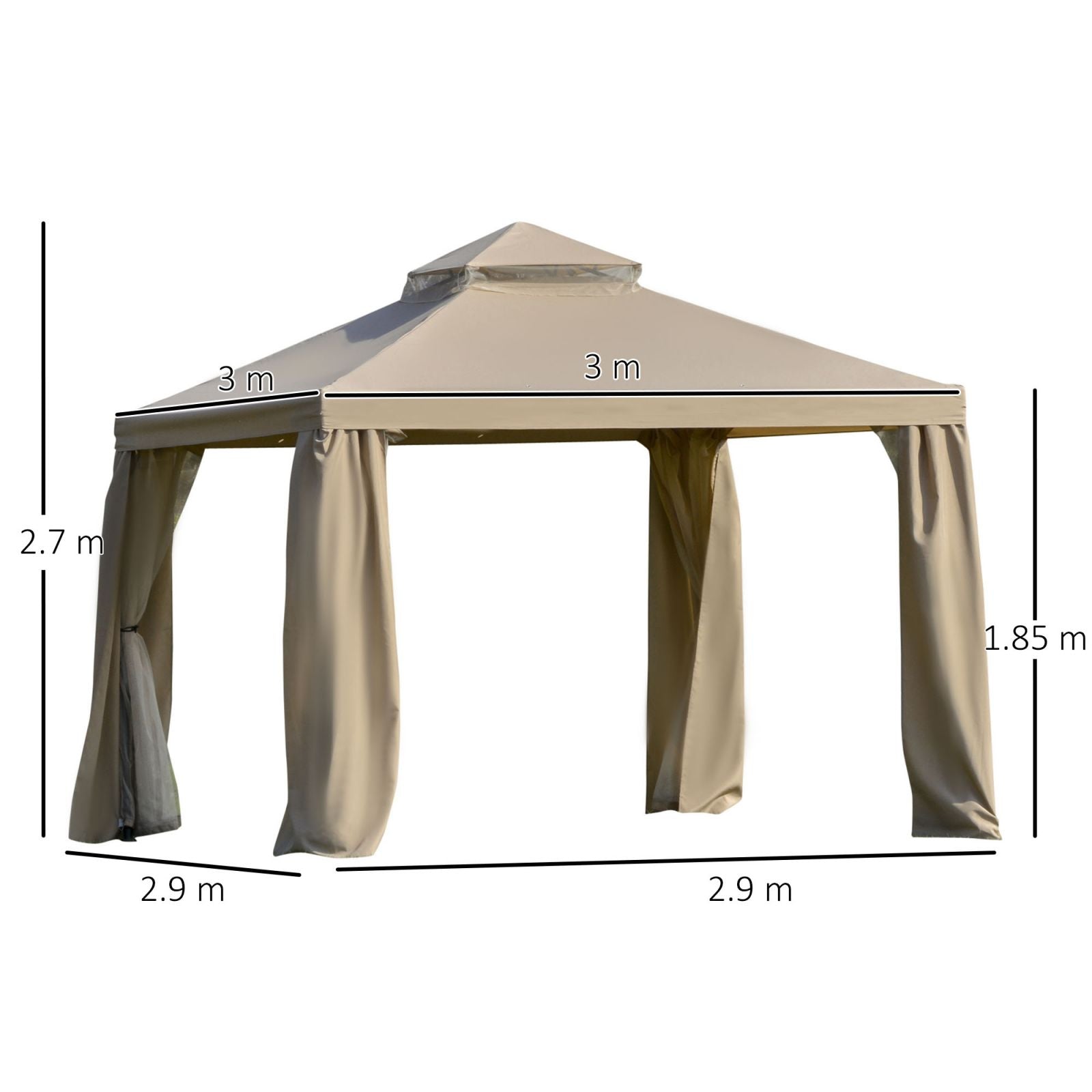 Easycomfort Gazebo da Giardino 3x3m in Metallo con Zanzariera e Tetto a 2 Livelli in Poliestere Cachi