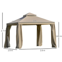 Easycomfort Gazebo da Giardino 3x3m in Metallo con Zanzariera e Tetto a 2 Livelli in Poliestere Cachi