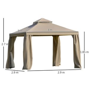 Easycomfort Gazebo da Giardino 3x3m in Metallo con Zanzariera e Tetto a 2 Livelli in Poliestere Cachi