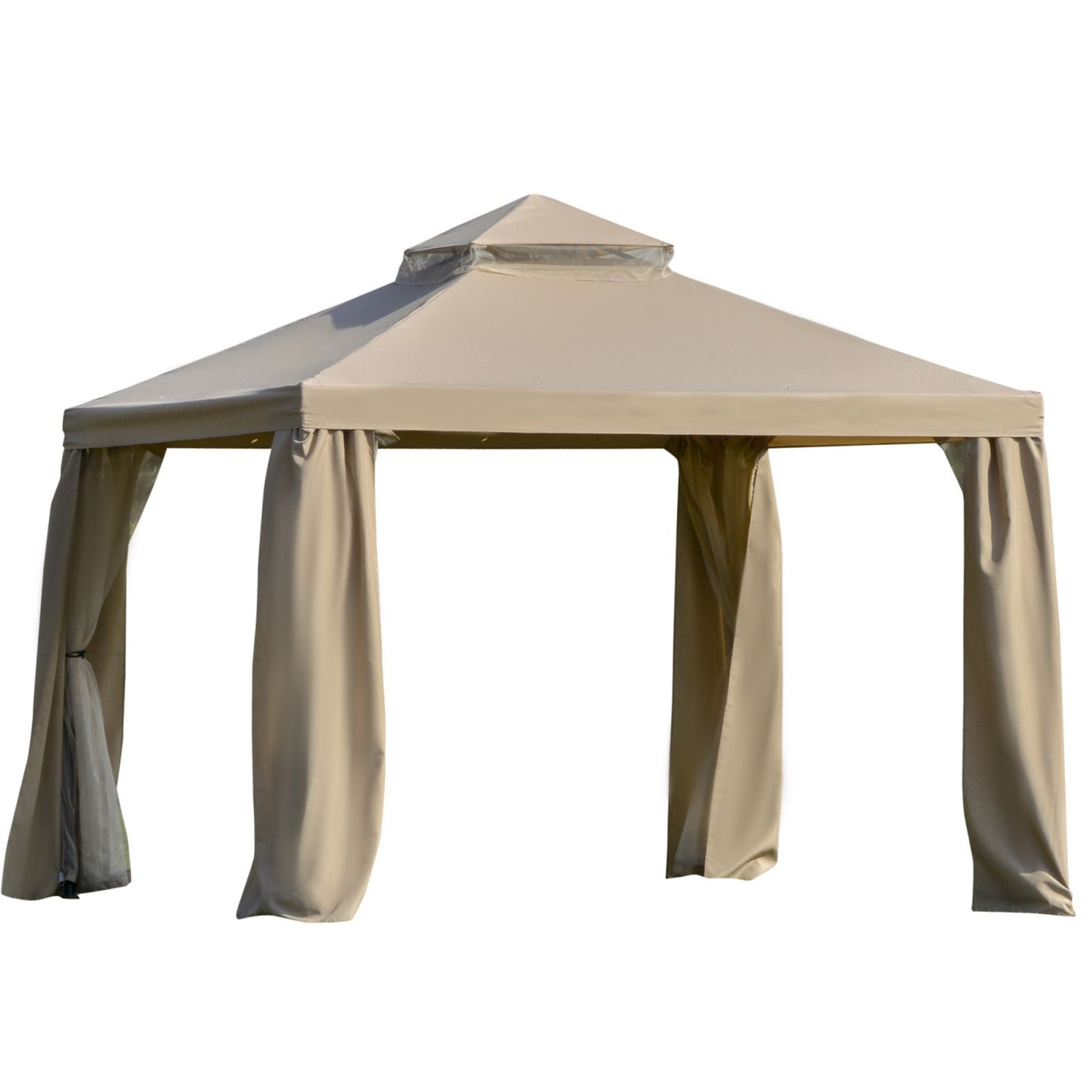 Easycomfort Gazebo da Giardino 3x3m in Metallo con Zanzariera e Tetto a 2 Livelli in Poliestere Cachi