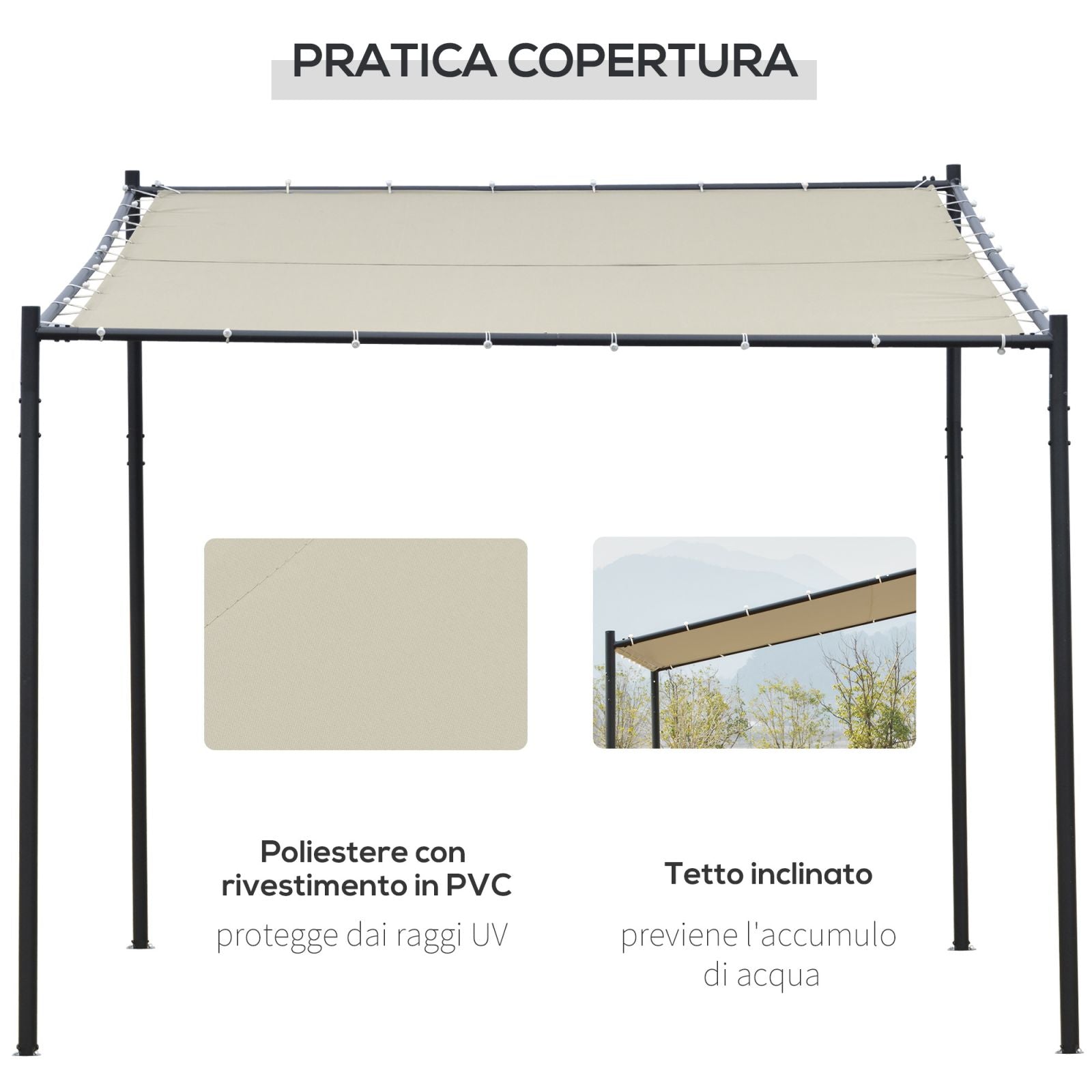 Easycomfort Gazebo Pergola Addossata da Giardino 3x3m in Metallo e Poliestere Beige